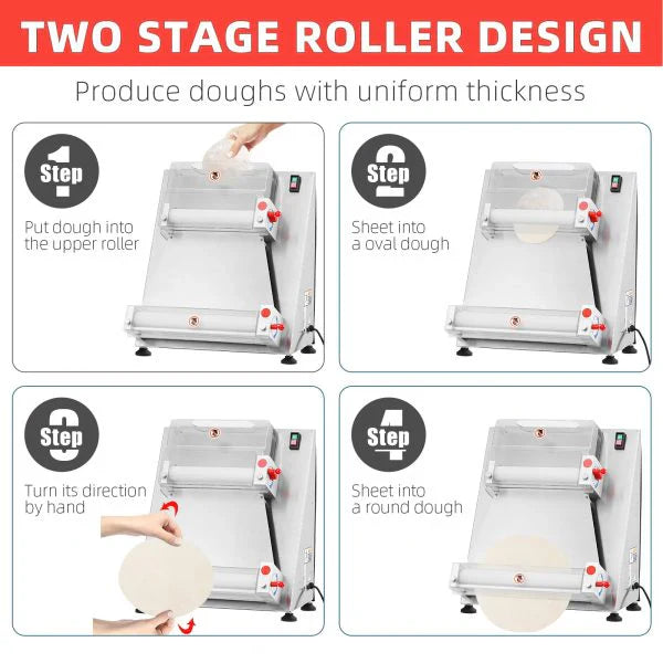 Commercial Pizza Dough Roller Sheeter, Max 16, Automatic 370W Electric Pizza Dough Roller, Stainless Steel, Suitable For Noodle
