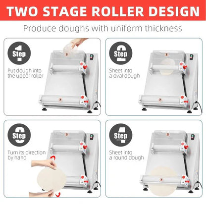 Commercial Pizza Dough Roller Sheeter, Max 16, Automatic 370W Electric Pizza Dough Roller, Stainless Steel, Suitable For Noodle