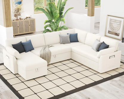 VanAcc Sofa Bed, Sleeper Sofa With Storage Chaise 2-in-1 Pull Out Couch Living Room