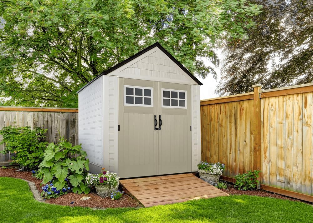 Rubbermaid Resin Outdoor Storage Shed With Floor Weather Resistant Gray Organization For Home