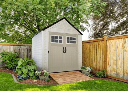 Rubbermaid Resin Outdoor Storage Shed With Floor Weather Resistant Gray Organization For Home