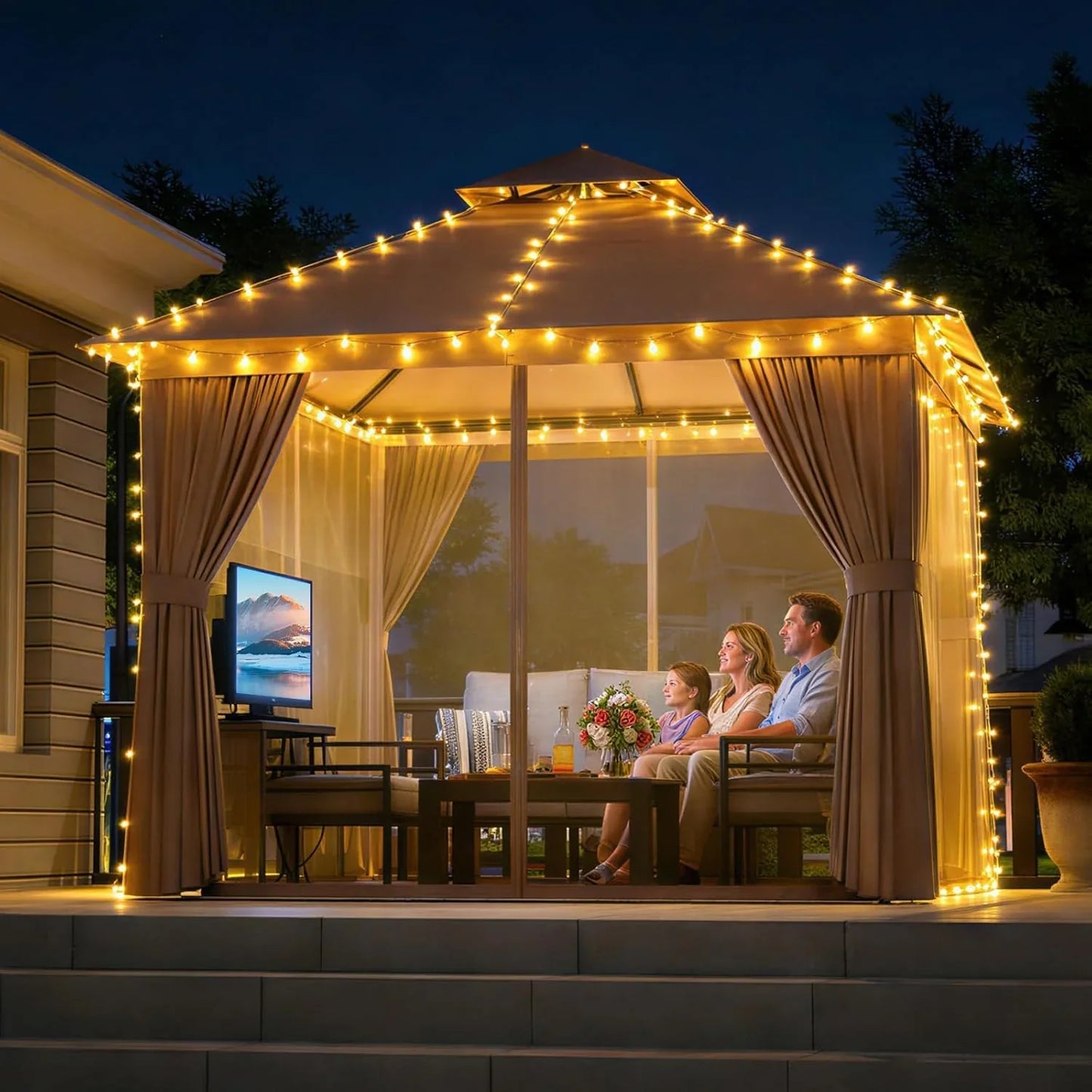 Aoxun Outdoor Gazebo For Patio 10x12, Metal Frame Canopy With Double Roofs