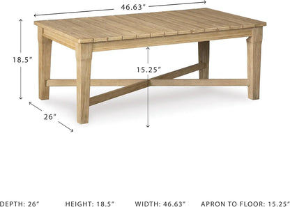 Signature Design By Ashley Clare View Coastal Outdoor Patio Eucalyptus Sofa With Cushions, Beige