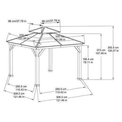 10 Ft. x 10 Ft. Cedar Framed Gazebo With Steel 2-Tier Hip Roof Hardtop