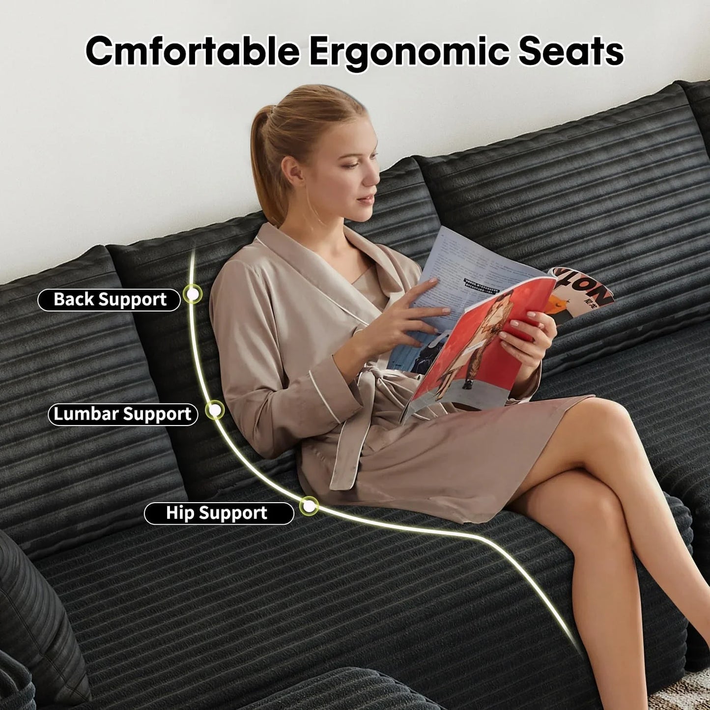 107.5 In. Cloud Modular Sectional Sofa Couch With L-Shape Chaise, Modern Minimalist Upholstered Couches For Living Room Bedroom