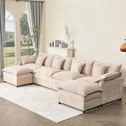 108 In. U Shape Sofa Sectional Sofa Comfortable Cloud Sofa With Removable Footstool