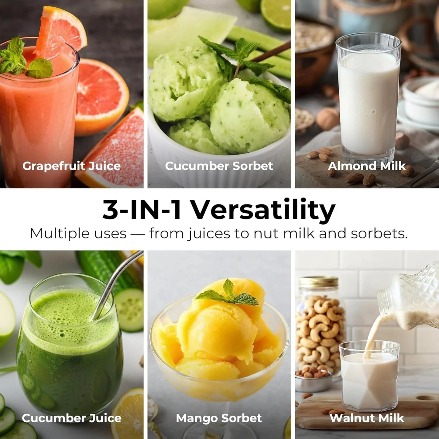 EanOruus Juicer Machines, 3-in-1 Cold Press Juicer With Extra Large Chute 100 Oz Large Capacity