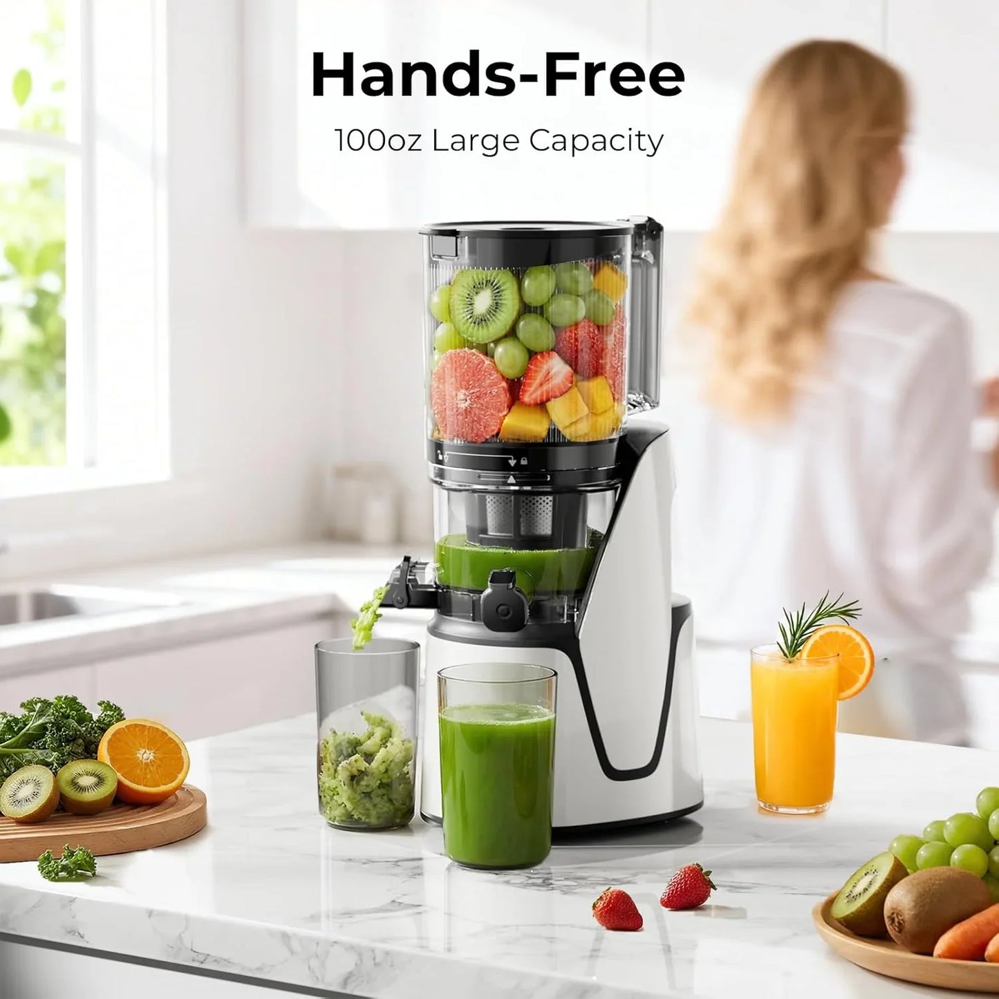 EanOruus Juicer Machines, 3-in-1 Cold Press Juicer With Extra Large Chute 100 Oz Large Capacity