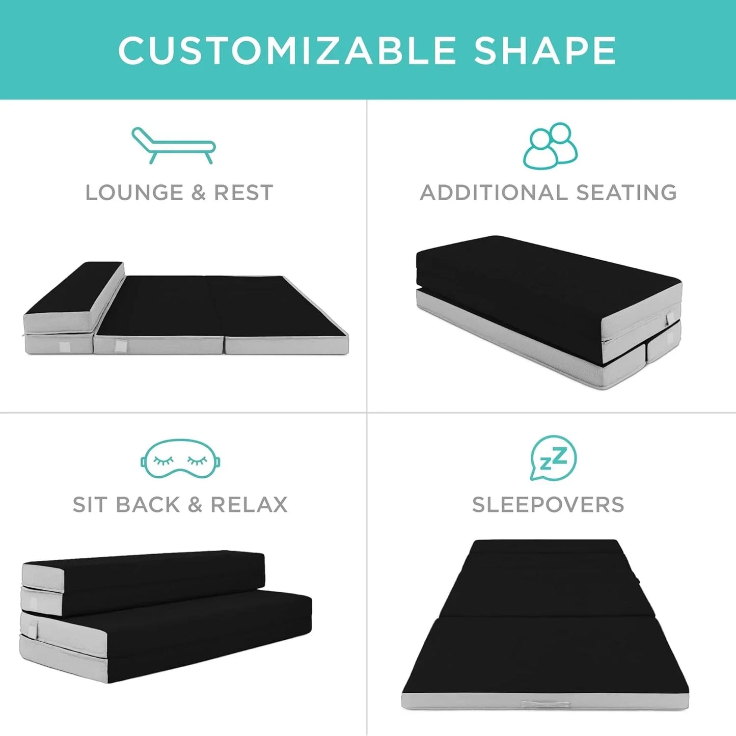 Best Choice Products 4 In. Portable Queen-Size Mattress, Tri-Fold Mattress For Camping, Guest, Toddler, Foam Plush w/Carry Case- Grey