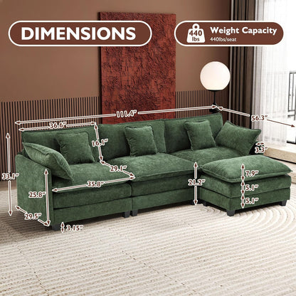 111.4 In. L-Shaped Modern Sofa Modular Cloud Sofa Ottoman 4-Seater Chenille Deep Seat Sofa