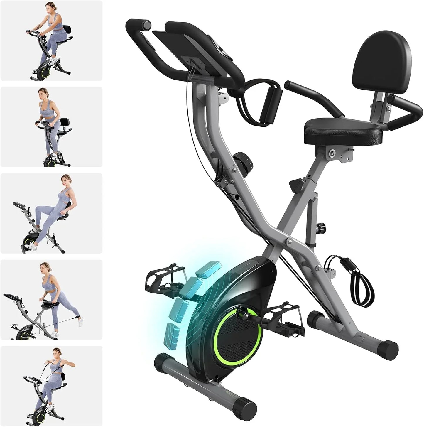 Foldable Exercise Bike Stationary Bikes For Home, 5-in-1 Indoor Workout Bike, Cycling Bike With 16-Level Quiet Magnetic Resistance