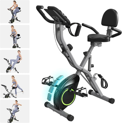Foldable Exercise Bike Stationary Bikes For Home, 5-in-1 Indoor Workout Bike, Cycling Bike With 16-Level Quiet Magnetic Resistance