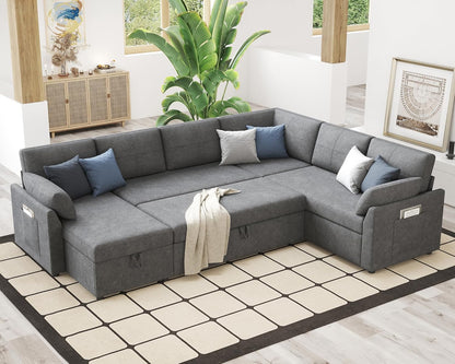 VanAcc Sofa Bed, Sleeper Sofa With Storage Chaise 2-in-1 Pull Out Couch Living Room