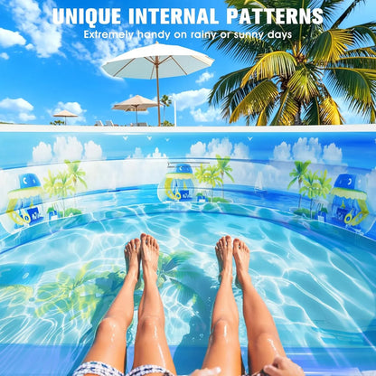 Upgraded Inflatable Pool With Canopy, Inflatable Family Lounge Pool, Round Blow Up Pool For Adult With Bench And Backrest