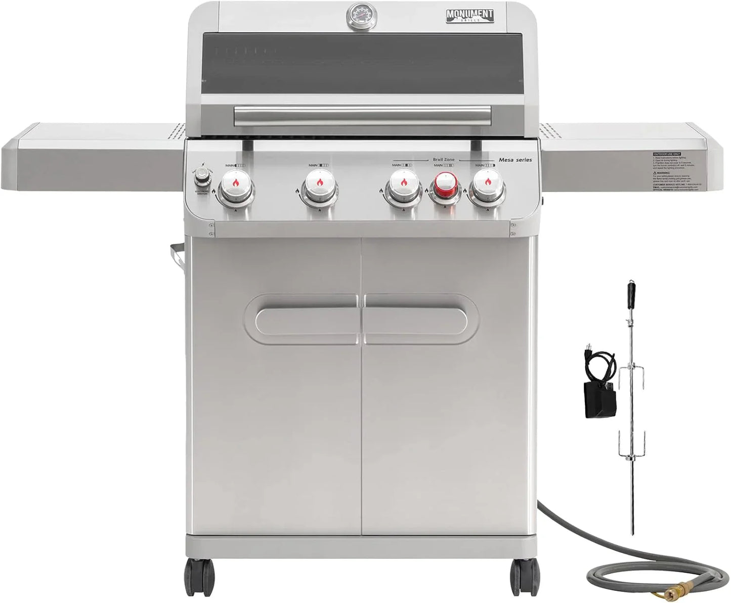 Monument Grills 4 Plus 1 Burner Natural Gas Grill With Natural Gas Hose, 50,000 BTU Stainless