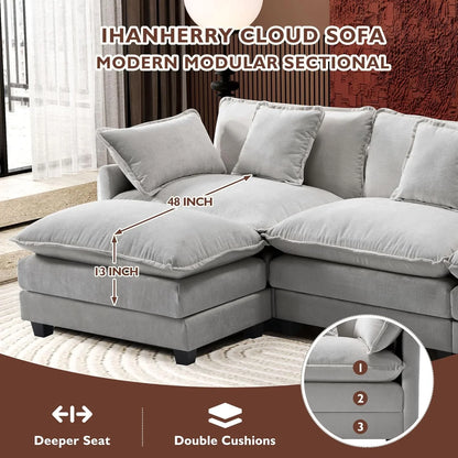 Ihanherry 146 In. U-Shaped Modern Sofa Modular Sectional Cloud Couch With 2 Ottoman