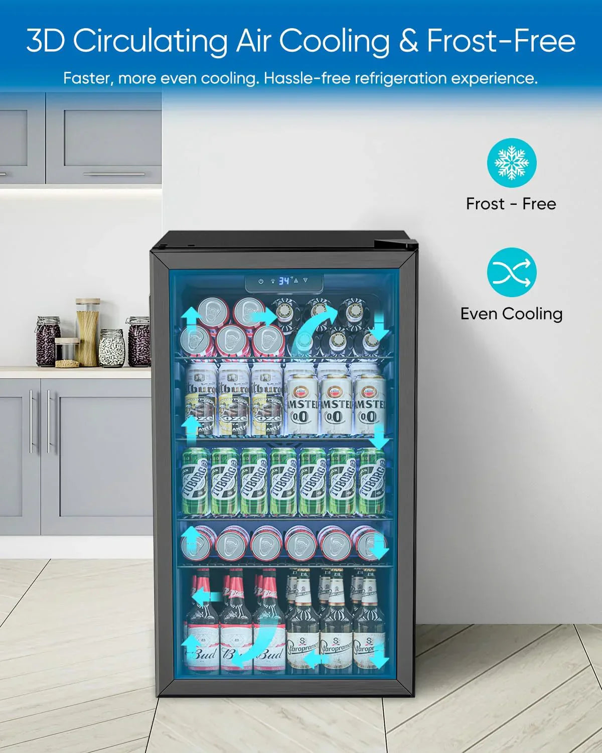 Beverage Refrigerator Cooler 126 Can Mini Fridge Glass Door For Drinks Soda Beer Wine Refrigerator
