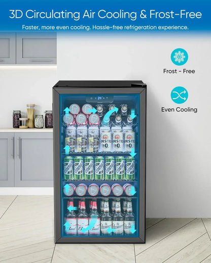 Beverage Refrigerator Cooler 126 Can Mini Fridge Glass Door For Drinks Soda Beer Wine Refrigerator