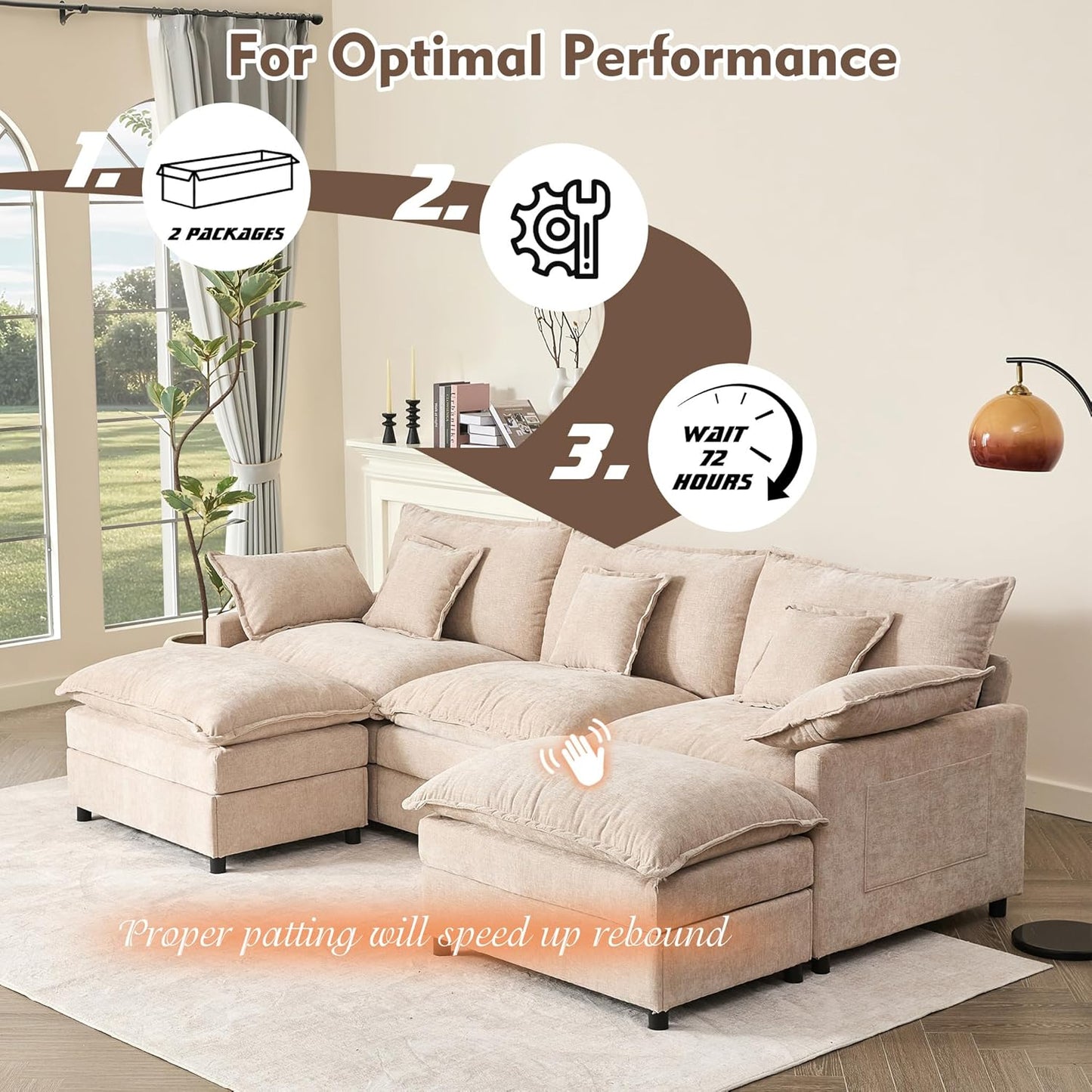 108 In. U Shape Sofa Sectional Sofa Comfortable Cloud Sofa With Removable Footstool