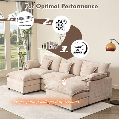 108 In. U Shape Sofa Sectional Sofa Comfortable Cloud Sofa With Removable Footstool