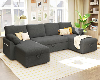 VanAcc Sofa Bed, Sleeper Sofa With Storage Chaise 2-in-1 Pull Out Couch Living Room