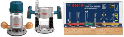 Bosch 1617EVSPK Wood 12 Amp Router Tool Combo Kit- 2.25 Horsepower Plunge Router And Fixed Base With A Variable Speed