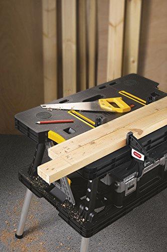 Keter C 197283 Folding Table Work Bench For Miter Saw Stand Woodworking Tools And Accessories With Included 12 In. Wood Clamps C Easy Garage