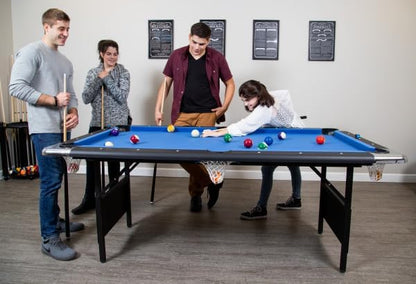 6 Ft. Portable Pool Table, Adults Folding Billiards Tables For Game Room With Easy Foldable Storage, Includes Full Set Of Billiard Balls, Cues