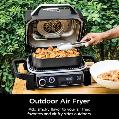 7-in-1 Grill And Smoker With Thermometer, Air Fryer, Bbq, Bake, Roast, Broil- Portable Electric Outdoor Grill, Grey