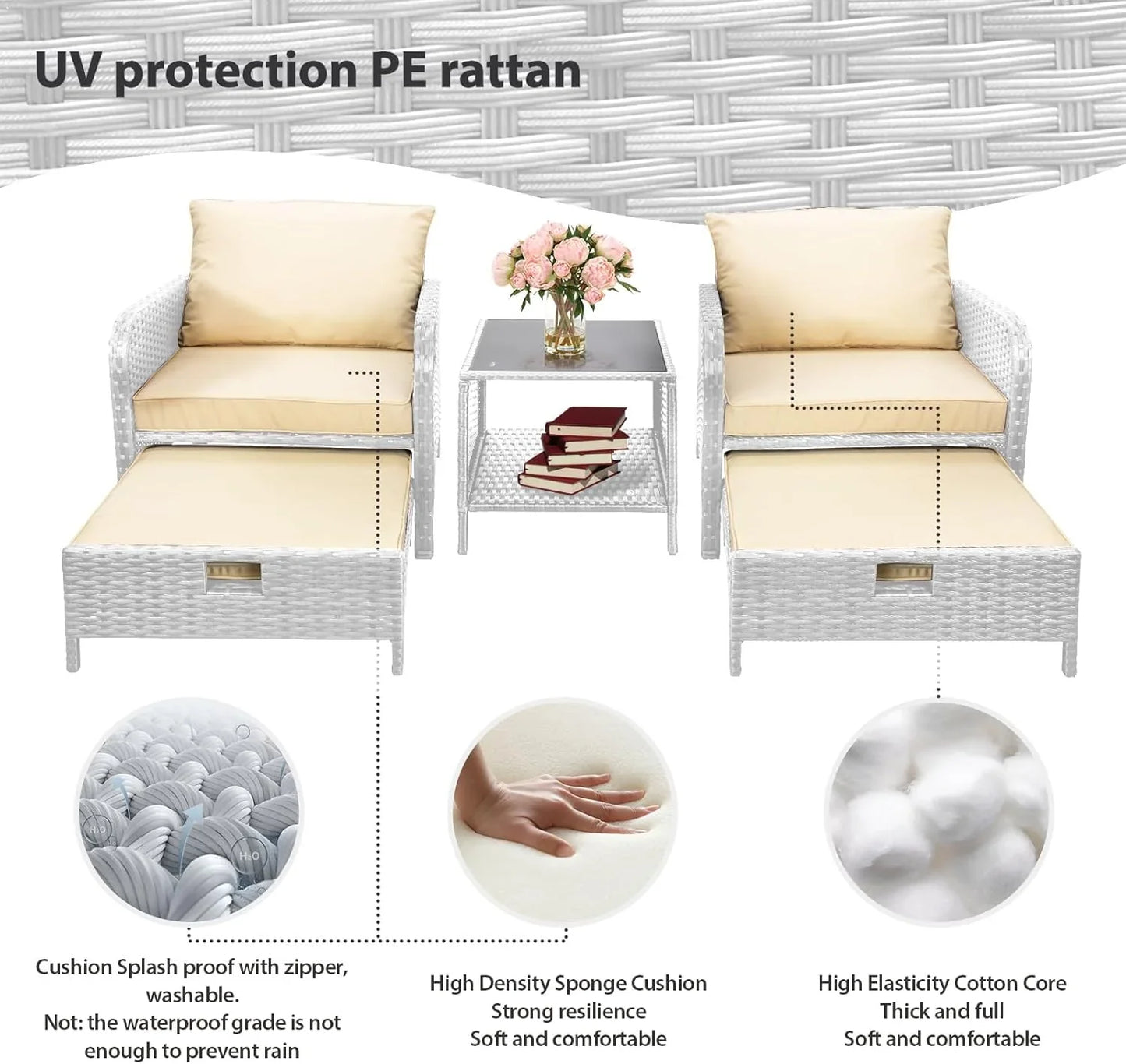 Leveleve Balcony Furniture 5 Piece Patio Conversation Set