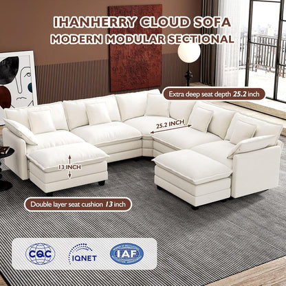 Ihanherry 146 In. U-Shaped Modern Sofa Modular Sectional Cloud Couch With 2 Ottoman