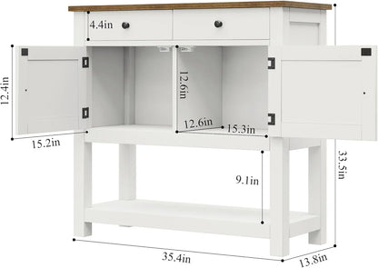 Hostack Farmhouse Console Table With 2-Door Cabinet And 2 Drawers, Coffee Bar, Entryway Table With Storage Shelf