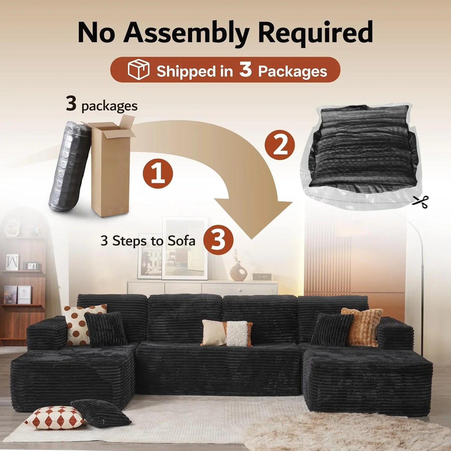 Ovios 104 In. Cloud Sectional Couch With L-Shape Chaise, Modern Modular Sofa With Deep Seat, Upholstered Couches For Living Room Bedroom