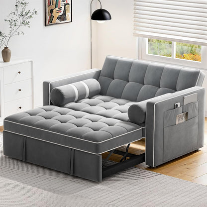Pipishell 3-in-1 Convertible Sleeper Sofa Bed, Pull Out Couch For Living Room With USB Ports And Side Pockets, Adjustable Backrest, Velvet