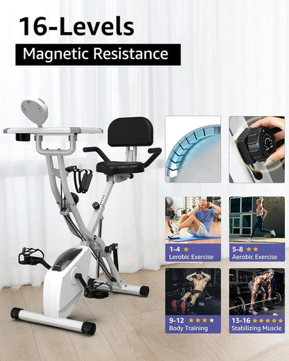 Foldable Exercise Bike Stationary Bikes For Home, 5-in-1 Indoor Workout Bike, Cycling Bike With 16-Level Quiet Magnetic Resistance