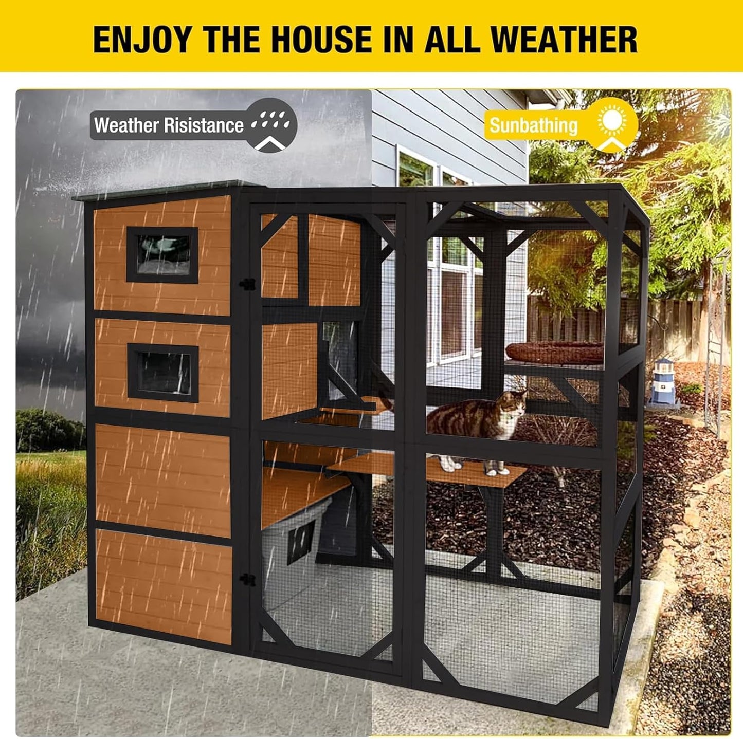 Aivituvin Large Cat Catio, 4 Tiers, Weatherproof Roof, 70 In.H x 77 In.L