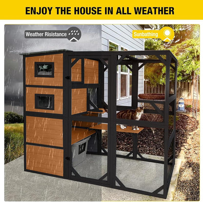 Aivituvin Large Cat Catio, 4 Tiers, Weatherproof Roof, 70 In.H x 77 In.L