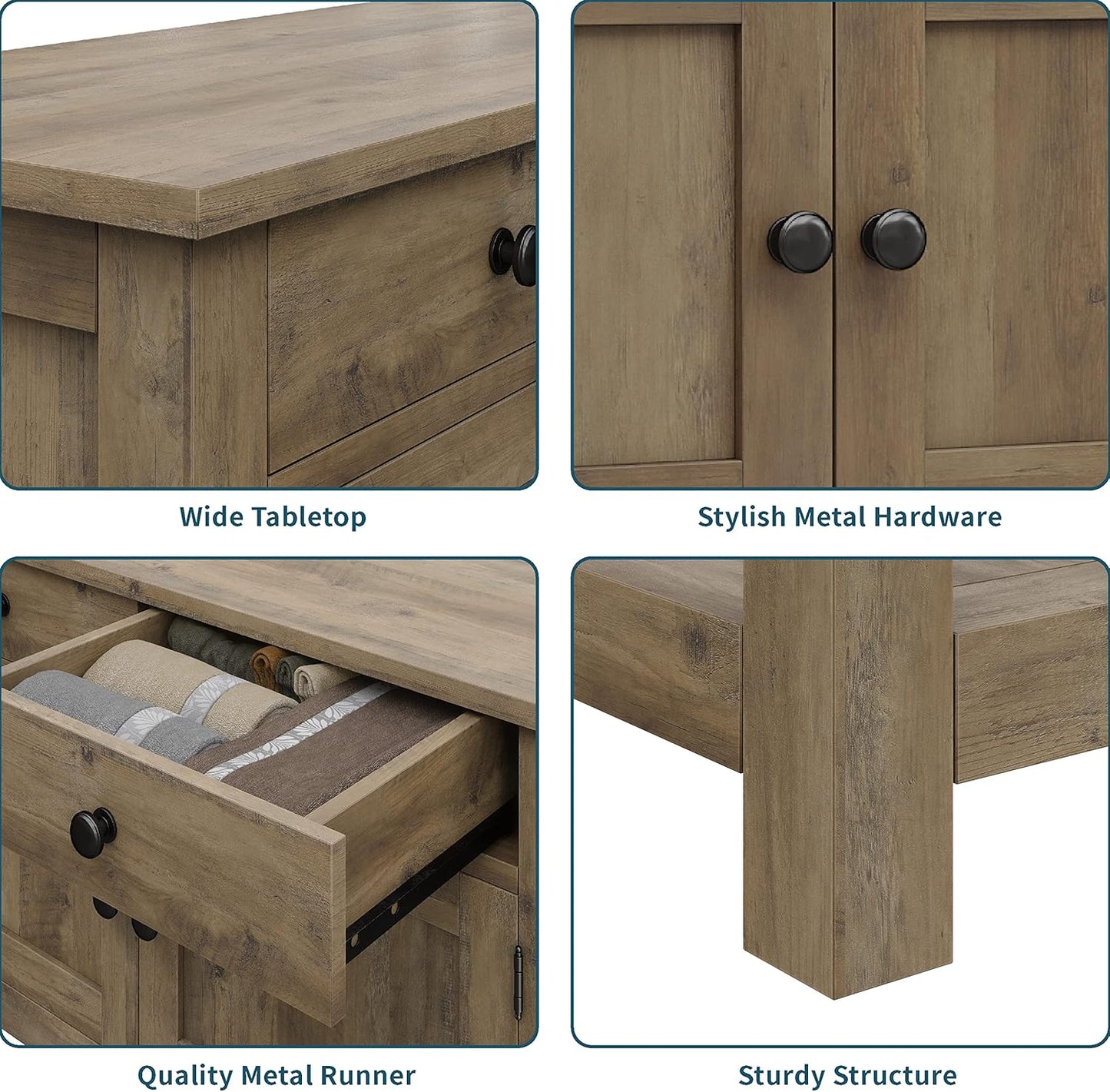 Hostack Farmhouse Console Table With 2-Door Cabinet And 2 Drawers, Coffee Bar, Entryway Table With Storage Shelf