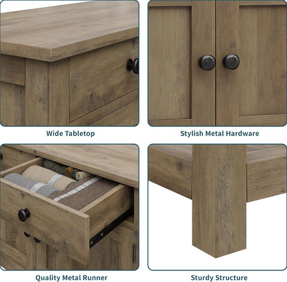 Hostack Farmhouse Console Table With 2-Door Cabinet And 2 Drawers, Coffee Bar, Entryway Table With Storage Shelf