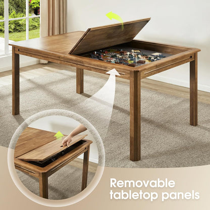 Board Game Table With Removable Top, Seats 4, 6, 57 In. x 33 In. Play Area