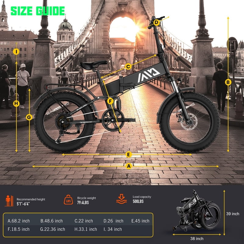Tst Electric Bike 4.0 Fat Tire Foldable Ebike 48V 13Ah Battery 750W Electric Commuter Bicycle With LCD 20 In. One-Step Folding Electric City