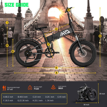 Tst Electric Bike 4.0 Fat Tire Foldable Ebike 48V 13Ah Battery 750W Electric Commuter Bicycle With LCD 20 In. One-Step Folding Electric City
