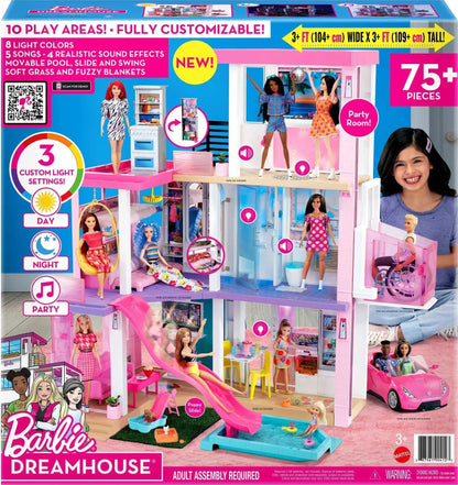 Barbie DreamHouse Playset With 10 Play Areas 75 Plus Furniture And Accessories Lights And Sounds