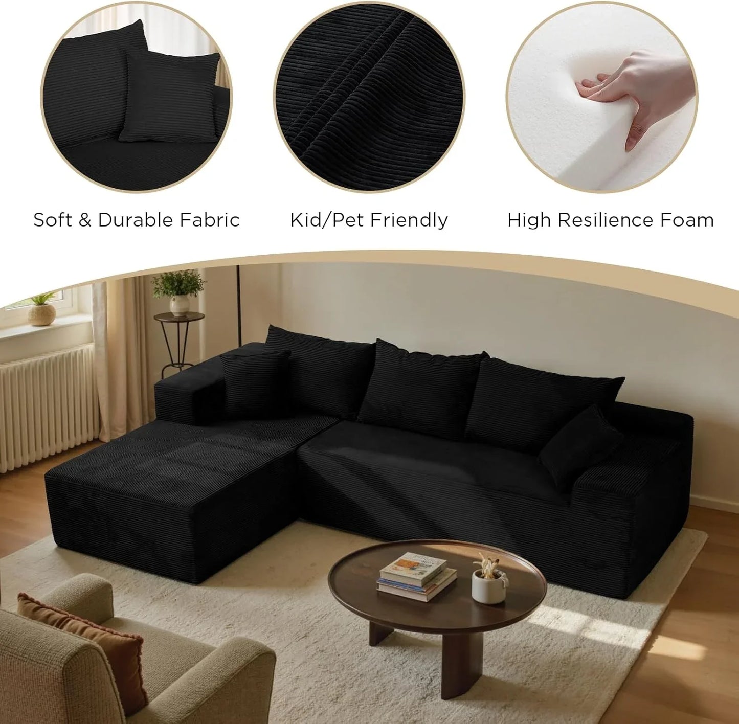 Cloud Sectional Couch With L-Shape Chaise, Modern Modular Sofa With Deep Seat, Upholstered Couches For Living Room Bedroom, No Assembly Required