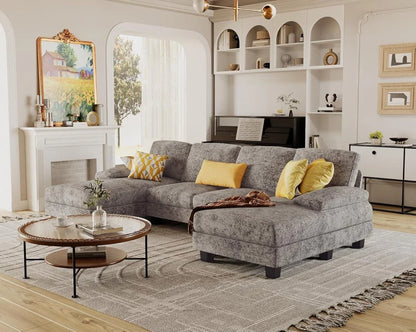 Furmax Sectional Couches For Living Room, U-Shaped Sofa Couch With Linen Fabric, 4 Seat Sofa Set With Double Chaise For Apartment, Fabric, Grey