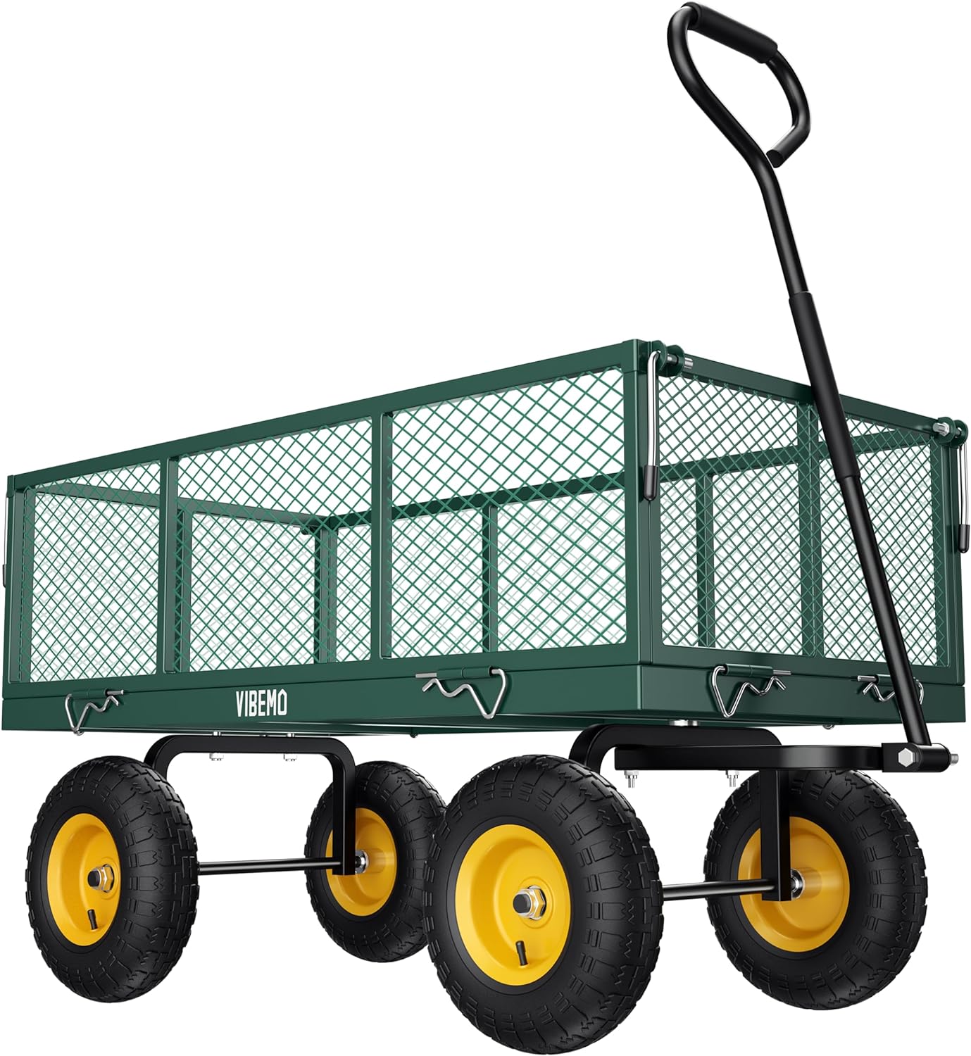 Steel Garden Cart 2-in-1 1400 Lbs Heavy Duty Utility Wagon With Removable Mesh Sides To Convert Into Flatbed 240 U-Turn 13 In. Pneumatic Tires