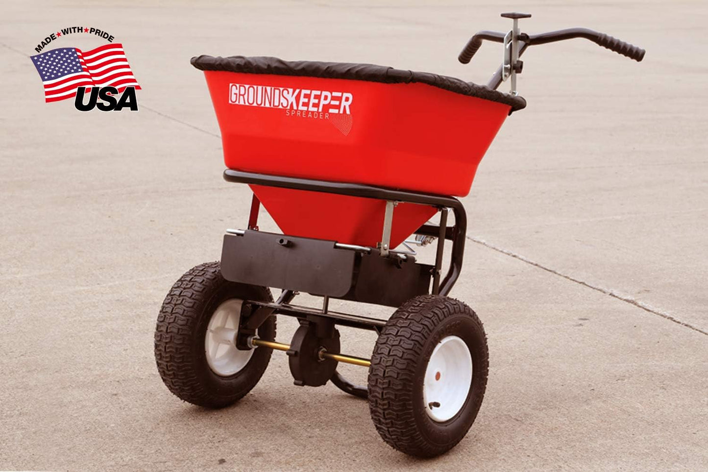 Walk Behind Push Spreader, 100lb Capacity, For Salt, Ice And Snow Melt, Included Grate And Cover With Enclosed Gearbox For Protection