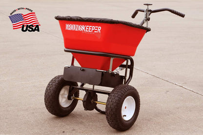 Walk Behind Push Spreader, 100lb Capacity, For Salt, Ice And Snow Melt, Included Grate And Cover With Enclosed Gearbox For Protection