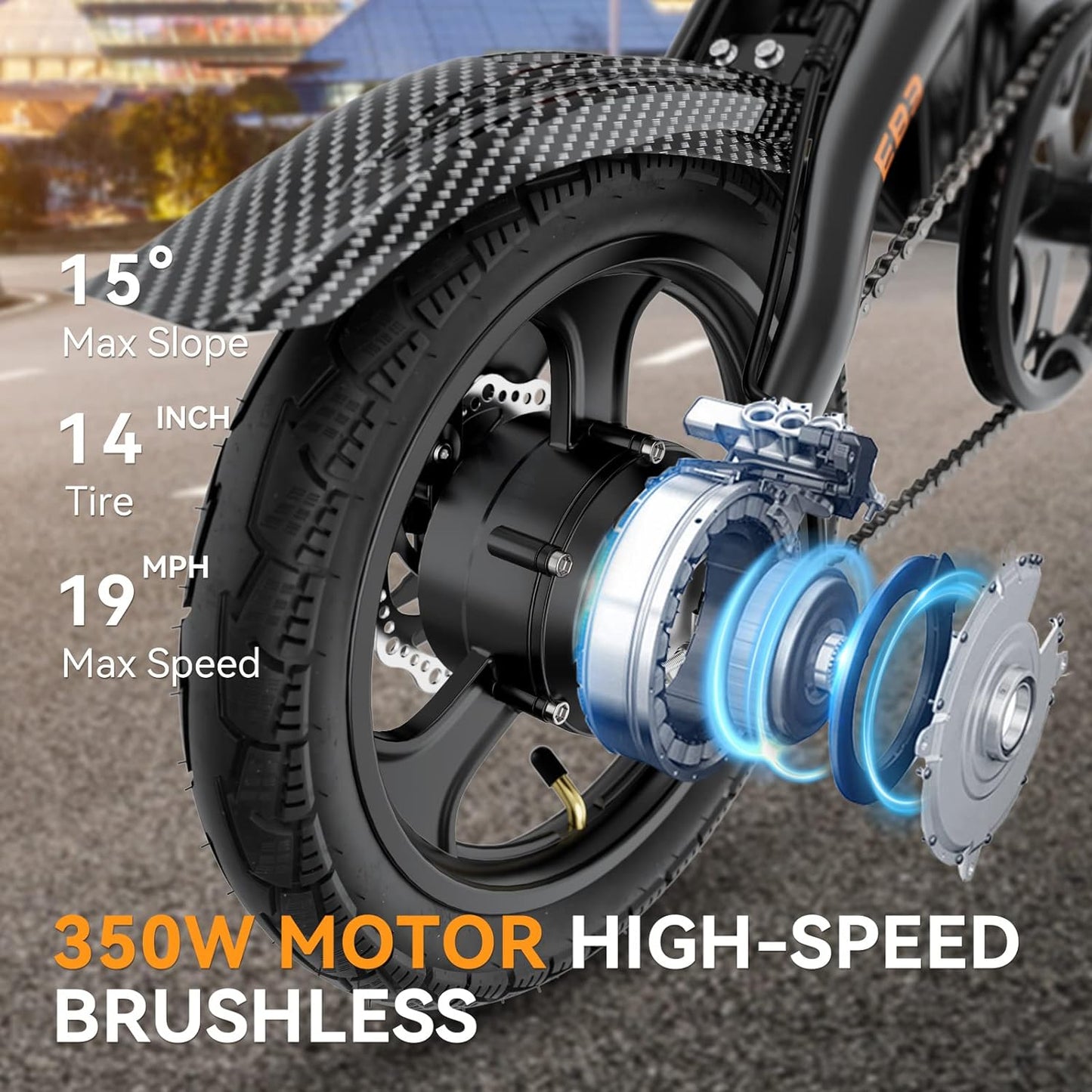 Jasion EB3 Electric Bike Adults 21mph, 500W Peak Motor, 270Wh Battery, Rear Suspension, 3 Levels Assist