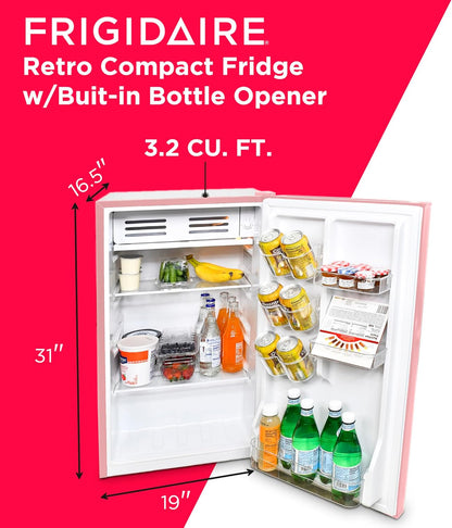 Frigidaire Retro Bar Fridge 3.2 Cu. Ft., Pink/Coral, Compact With Bottle Opener, Adjustable Thermostat And Shelves